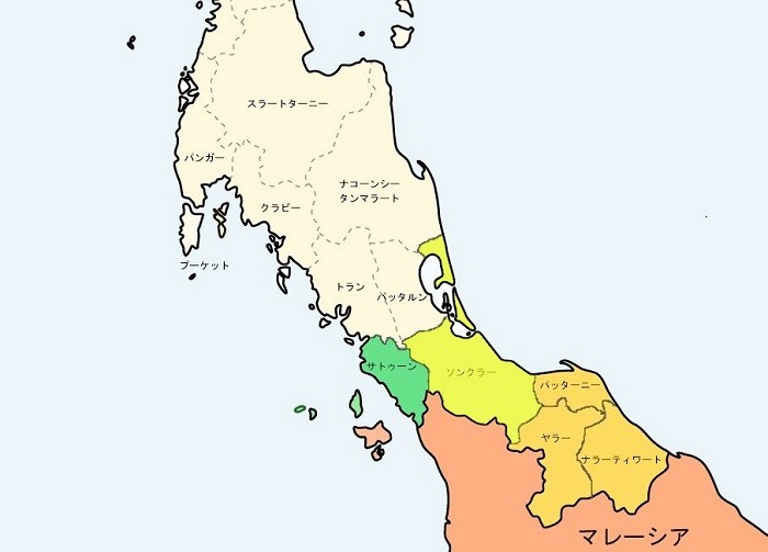 タイ南部の地図